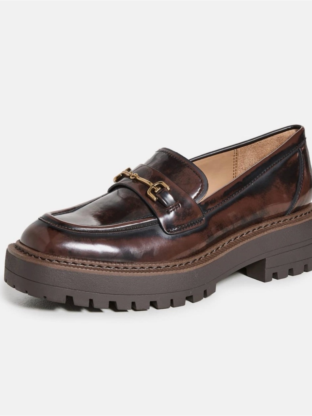 Sam Edelman Laurs Loafer-Brown Marbled Leather Lug-Sole w/ Gold Horsebit Sz 9.5
